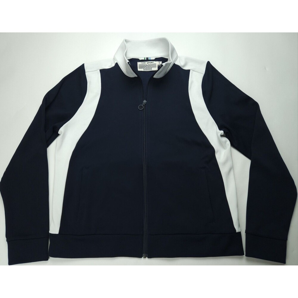 XL Tory Burch Tory Sport Colorblock Track Jacket Navy White Full Zip